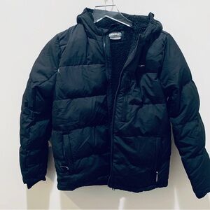 Eddie Bauer Boys Hooded Sherpa Lined Down Puffer Coat Size Medium 10/12